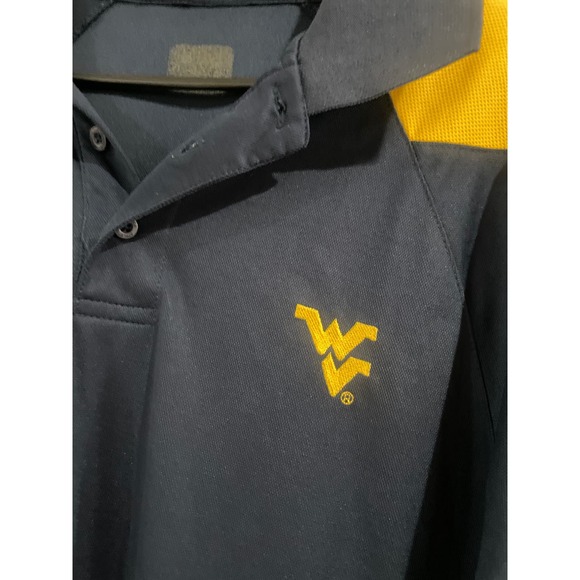 Men’s Medium WVU Golf Polo West Virginia University Mountaineers Navy Yellow - Picture 2 of 3